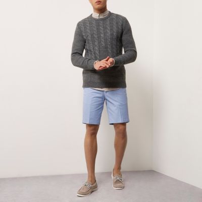 Light blue belt detail slim fit shorts